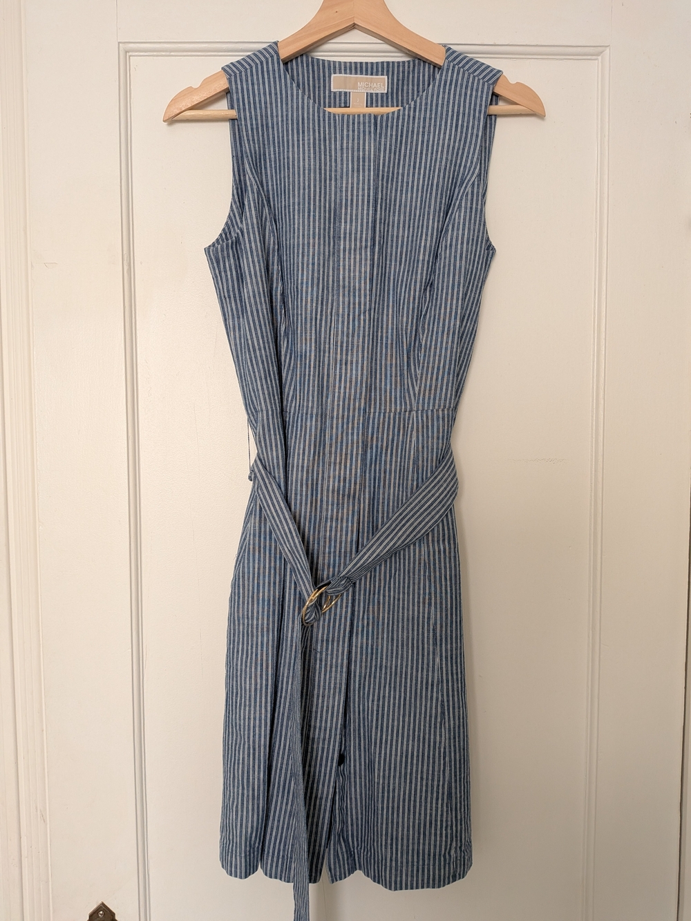 Michael Kors Sleeveless Blue Striped Belted Dress Size 2